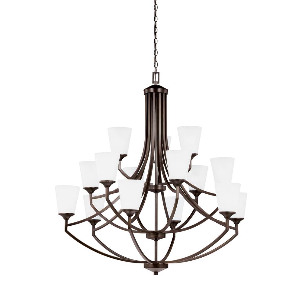 Generation Lighting Hanford Traditional 15-Light Indoor Dimmable Ceiling Chandelier Pendant Light In Bronze Finish With Satin Etched Glass Shades