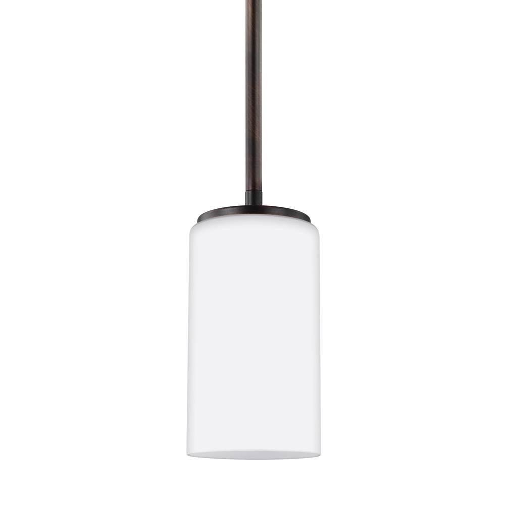 Generation Lighting Hettinger Transitional 1-Light Led Indoor Dimmable Ceiling Hanging Single Pendant Light In Bronze Finish With Etched White Inside Glass Shade