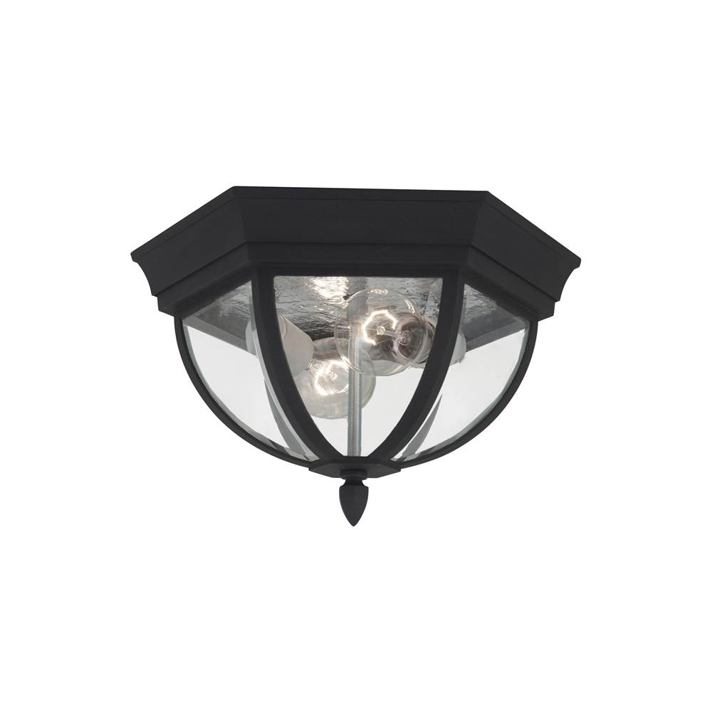 Generation Lighting Wynfield Traditional 2-Light Outdoor Exterior Ceiling Ceiling Flush Mount In Black Finish With Clear Beveled Glass Panels