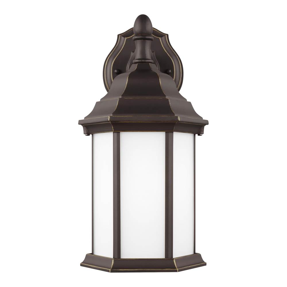 Generation Lighting Sevier Traditional 1-Light Led Outdoor Exterior Small Downlight Outdoor Wall Lantern Sconce In Antique Bronze Finish W/Satin Etched Glass Panels