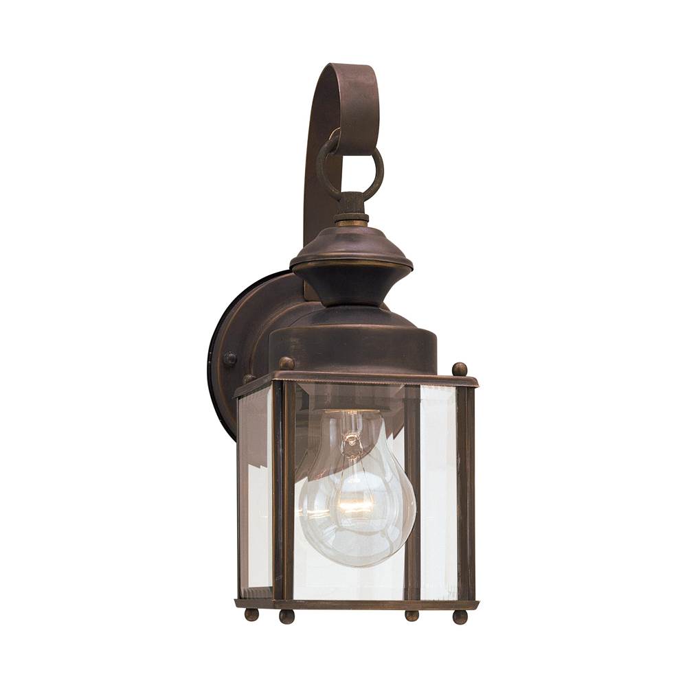 Generation Lighting Jamestowne Transitional 1-Light Small Outdoor Exterior Wall Lantern In Antique Bronze Finish With Clear Beveled Glass Panels