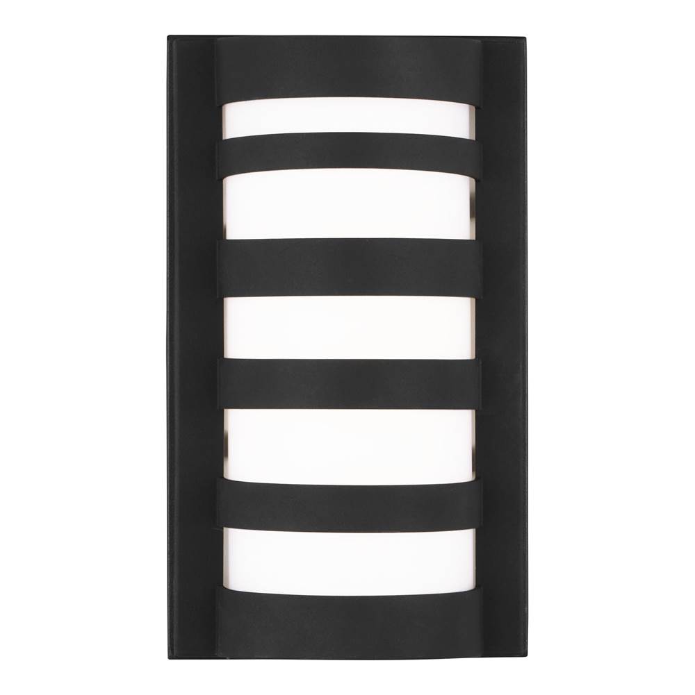 Generation Lighting Rebay Modern 1-Light Led Outdoor Exterior Small Wall Lantern Sconce In Black Finish With Etched Glass Diffuser