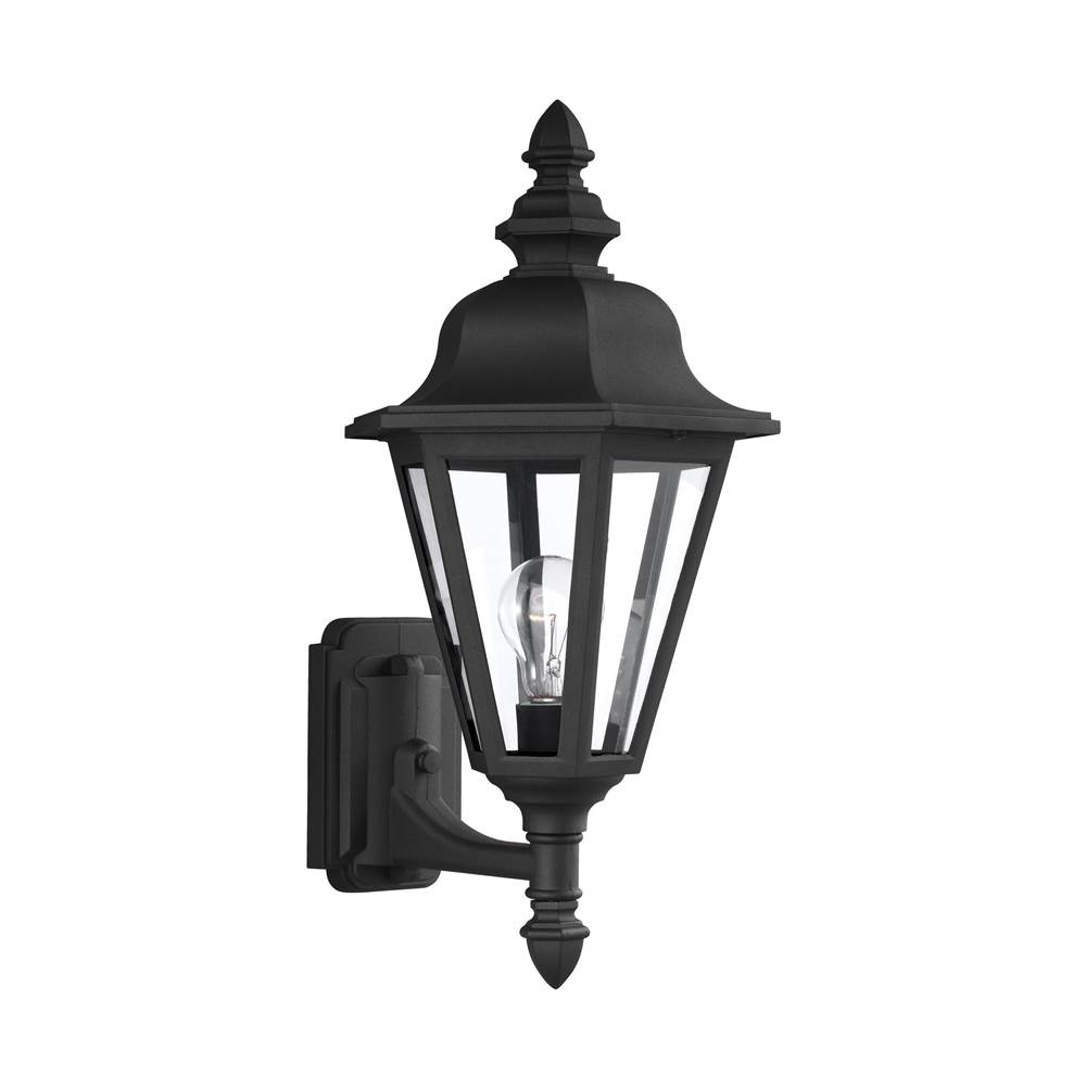 Generation Lighting Brentwood Traditional 1-Light Outdoor Exterior Uplight Wall Lantern Sconce In Black Finish With Clear Glass Panels