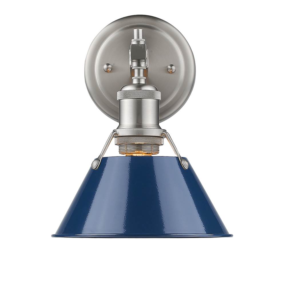 Golden Lighting Orwell PW 1 Light Bath Vanity in Pewter with Navy Blue Shade