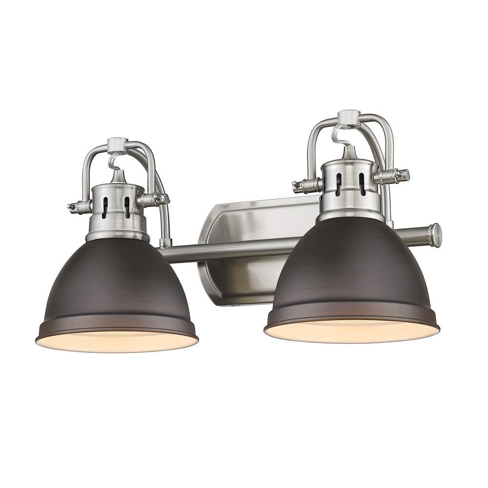 Golden Lighting Duncan 2 Light Bath Vanity in Pewter with Rubbed Bronze Shades