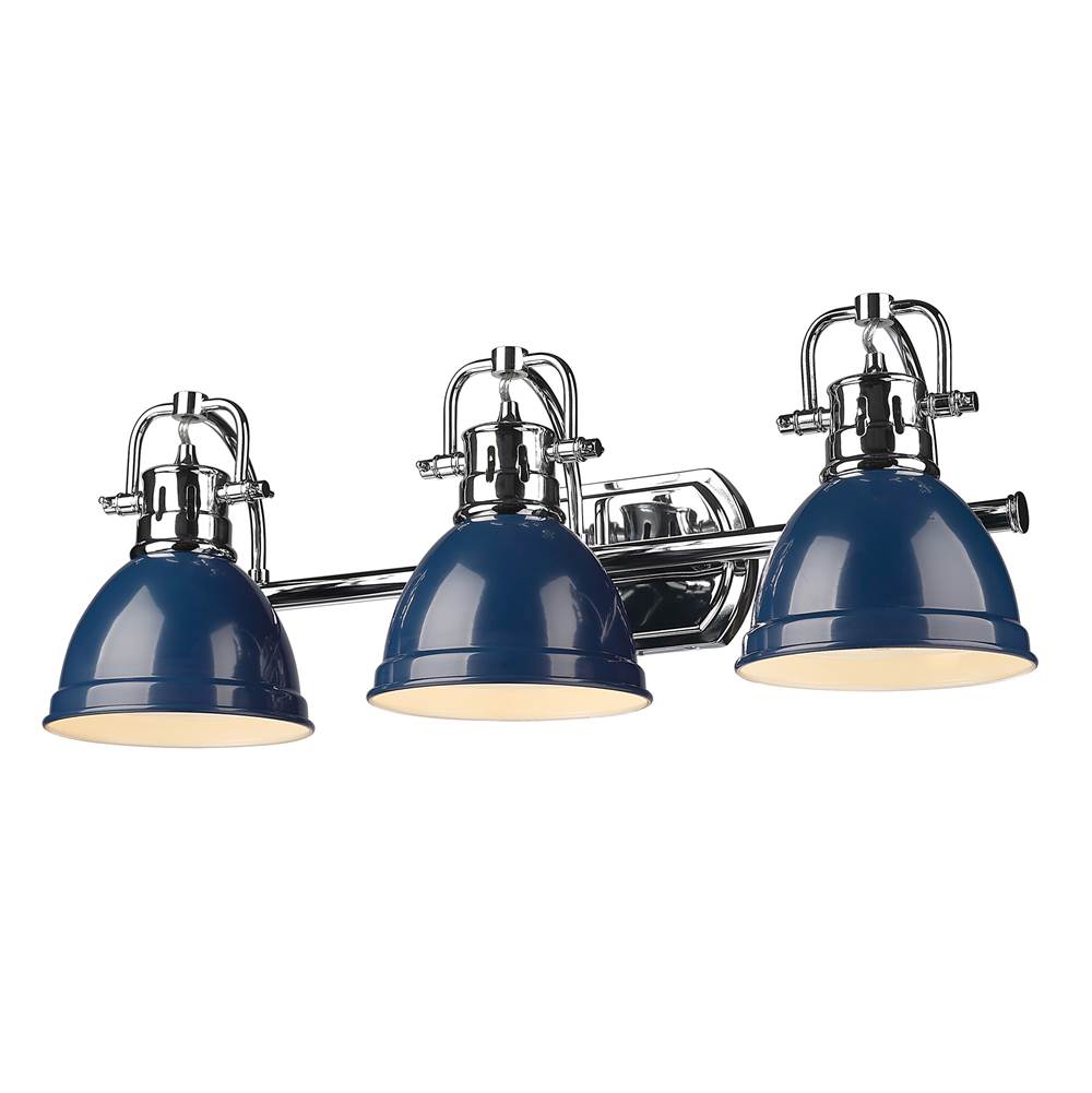 Golden Lighting Duncan CH 3 Light Bath Vanity in Chrome with Navy Blue Shade Shade