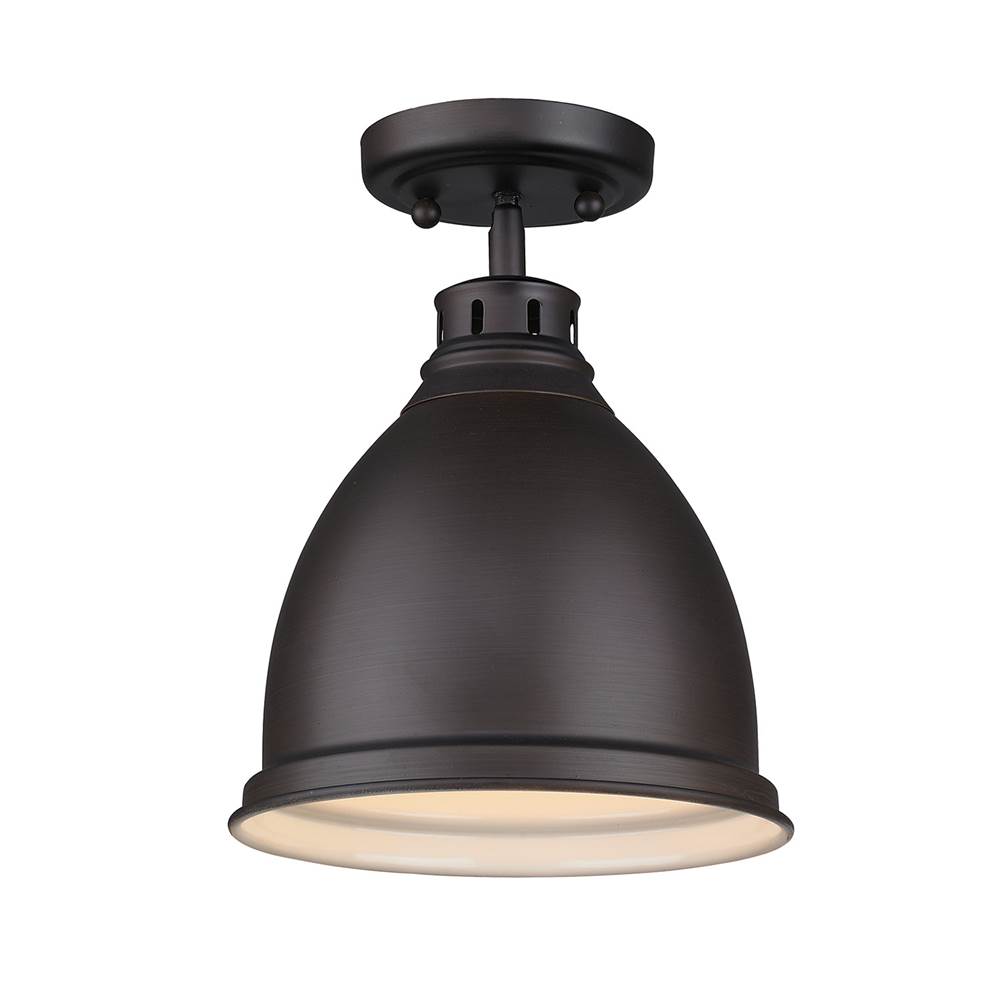Golden Lighting Duncan Flush Mount in Rubbed Bronze with a Rubbed Bronze Shade