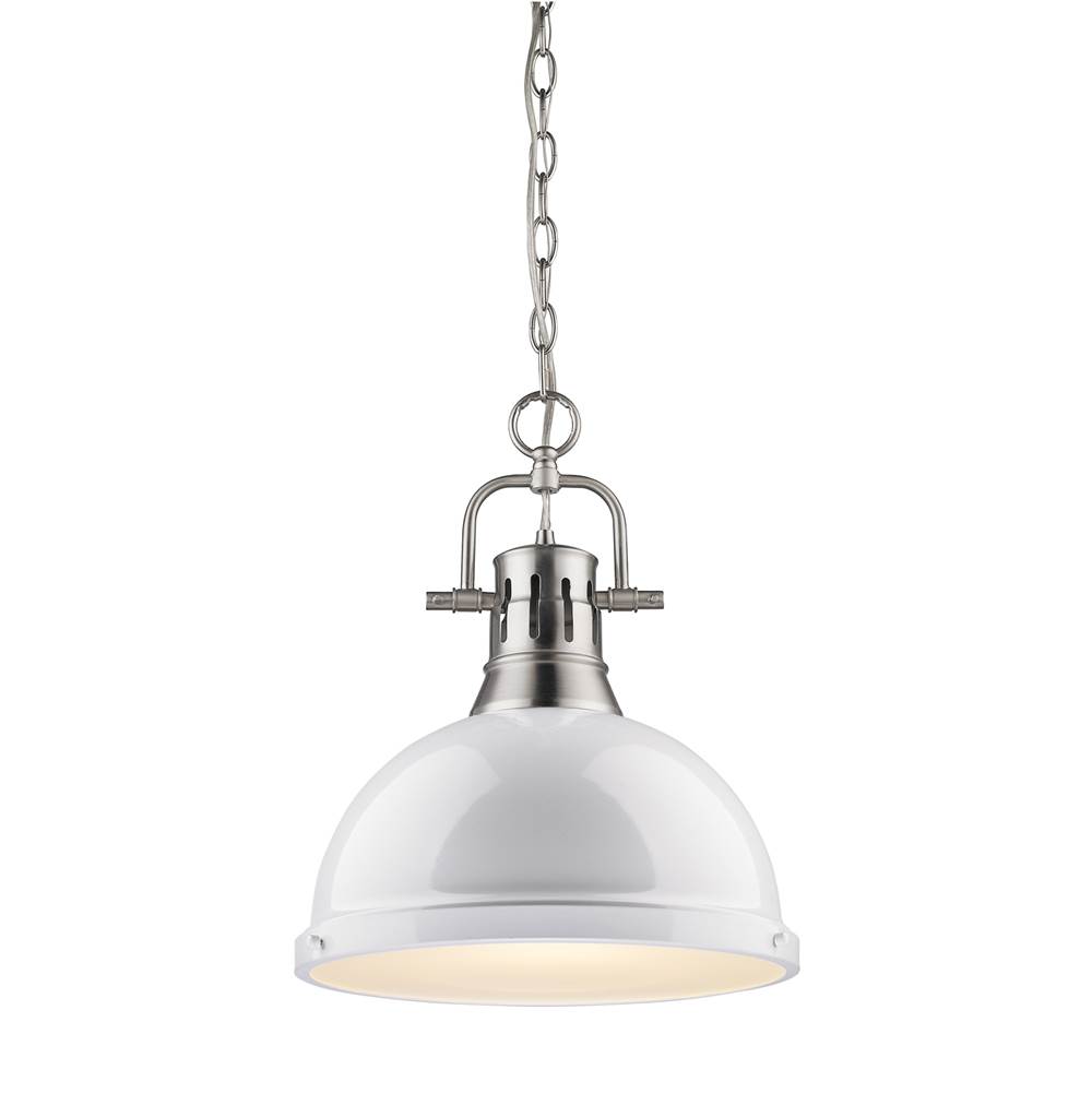 Golden Lighting Duncan 1 Light Pendant with Chain in Pewter with a White Shade