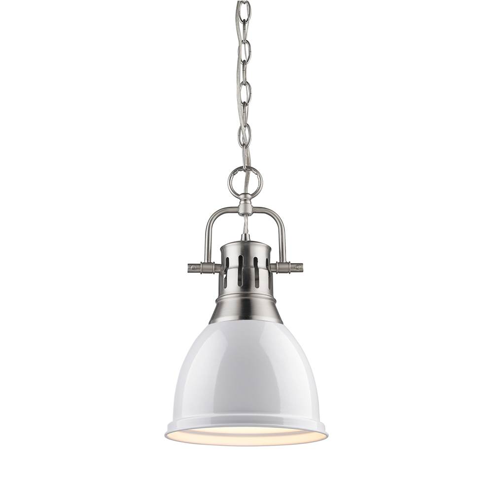 Golden Lighting Duncan Small Pendant with Chain in Pewter with a White Shade