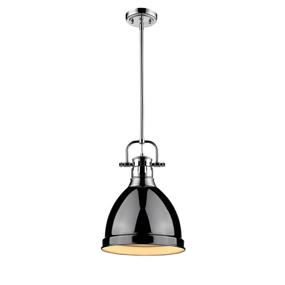 Golden Lighting Duncan Small Pendant with Rod in Chrome with a Black Shade