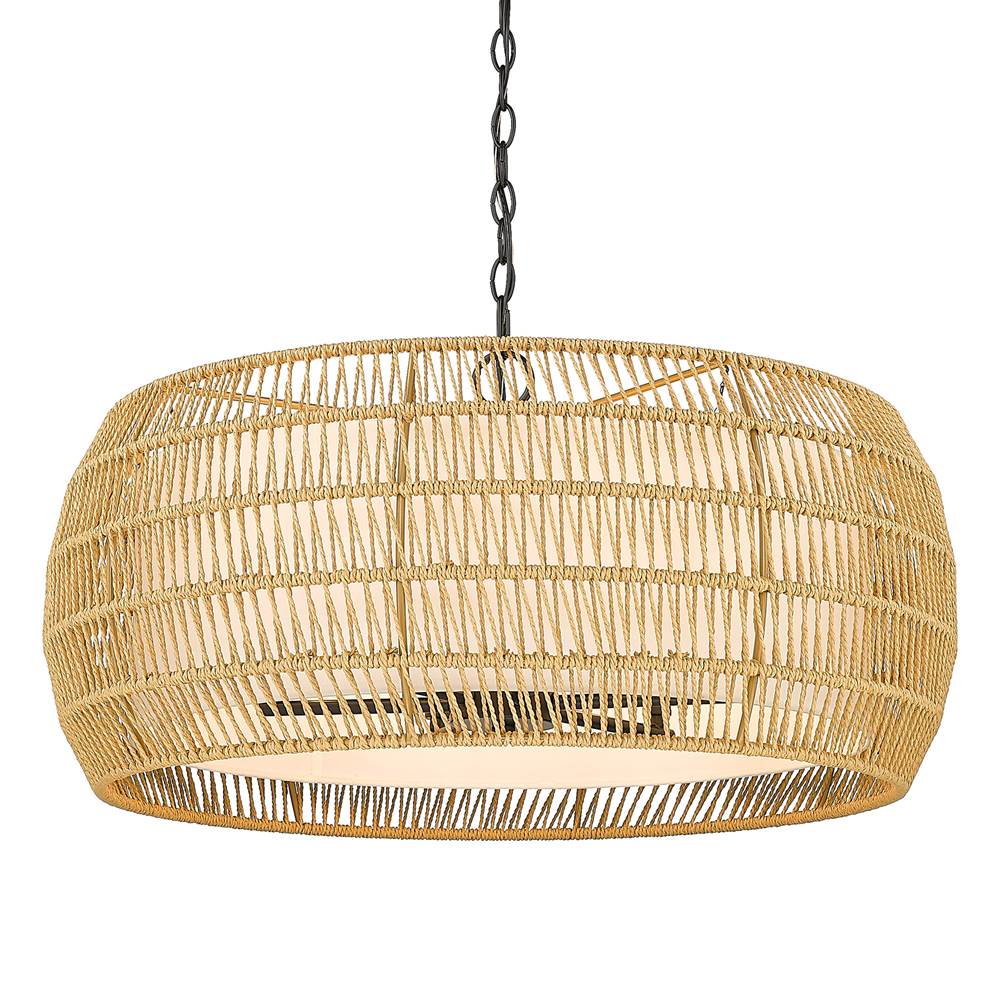 Golden Lighting Everly 6 Light Chandelier in Matte Black with Natural Rattan Shade