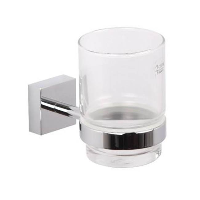 Kartners MADRID - Wall Mounted Bathroom Tumbler Cup & Toothbrush Holder with Frosted Glass-Titanium