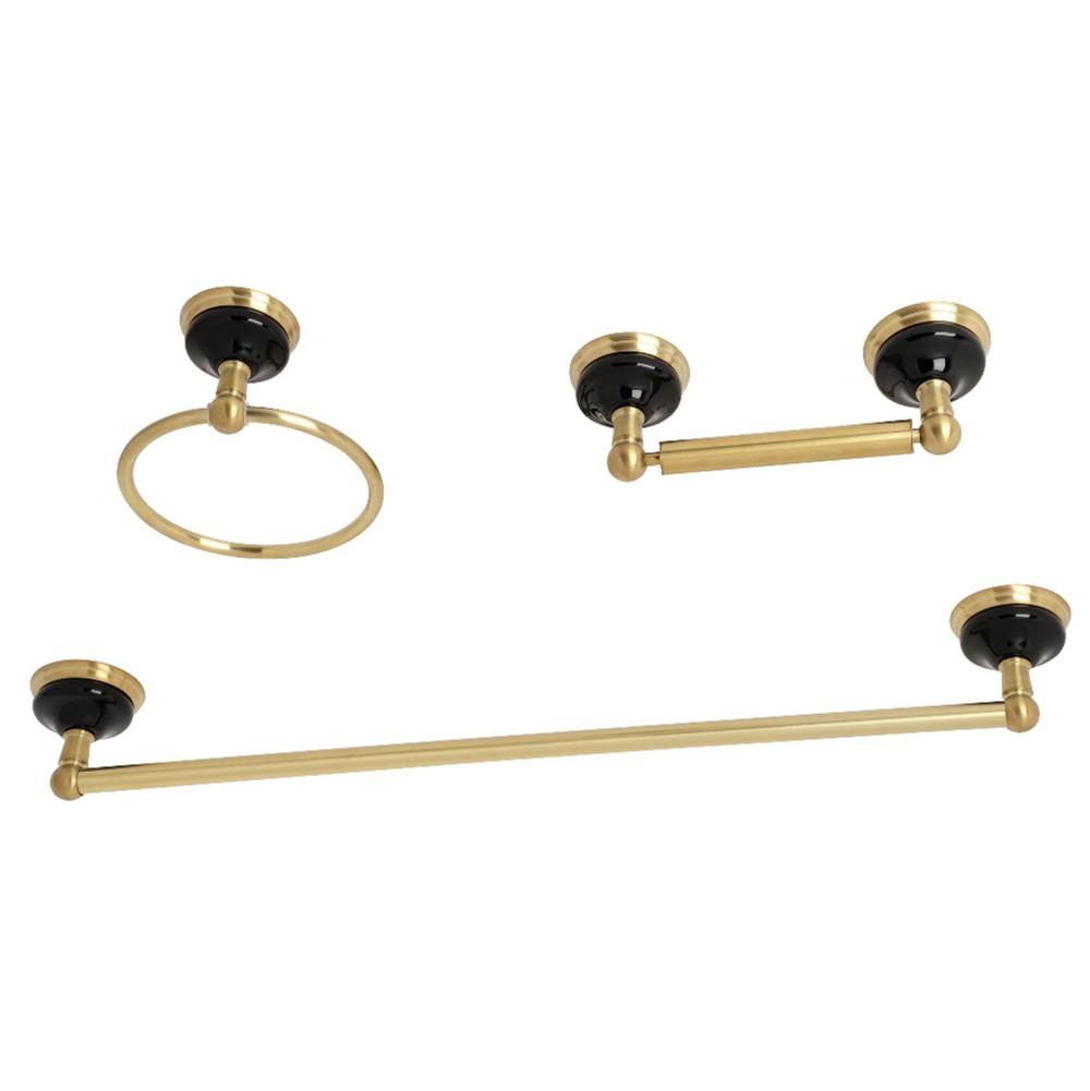 Kingston Brass Water Onyx 3-Piece Bathroom Accessory Set, Brushed Brass