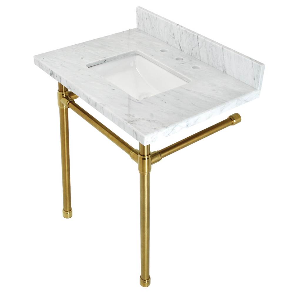 Kingston Brass Dreyfuss 30'' x 22'' Carrara Marble Vanity Top with Stainless Steel Legs, Marble White/Brushed Brass