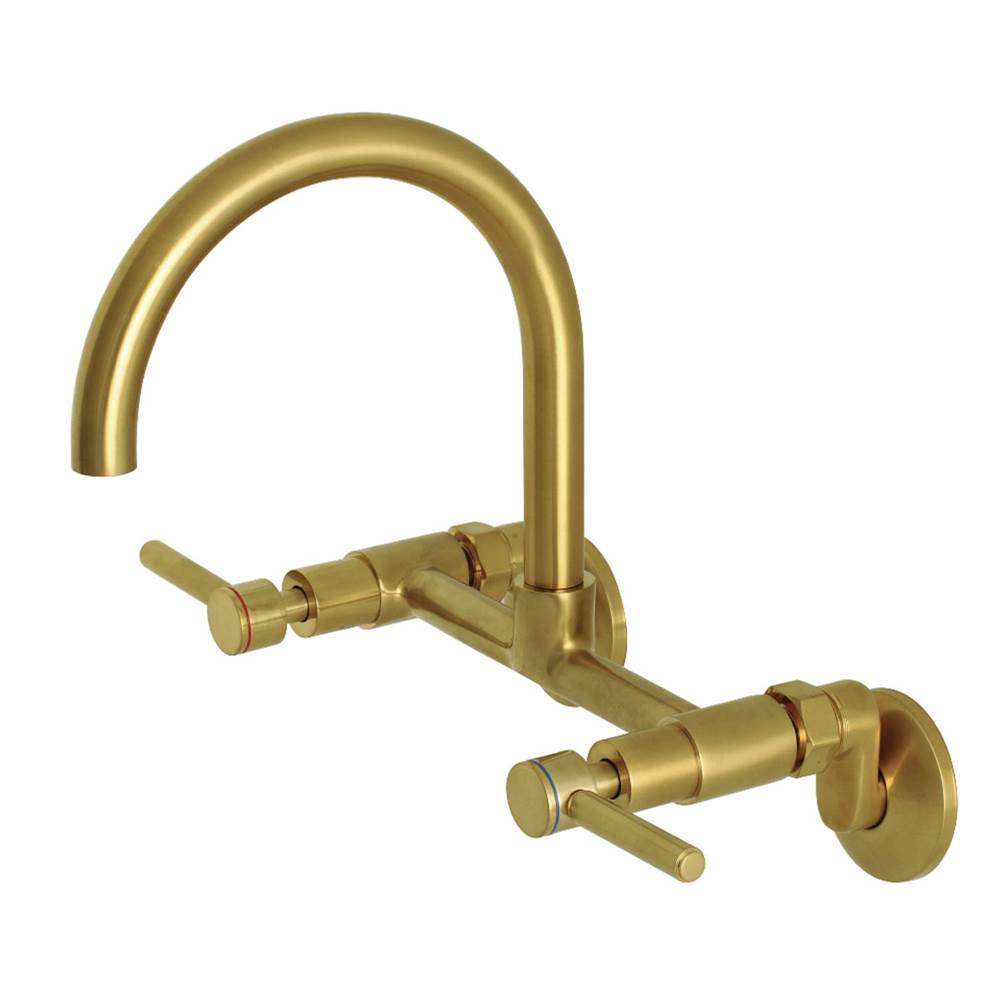 Kingston Brass Concord 8-Inch Adjustable Center Wall Mount Kitchen Faucet, Brushed Brass