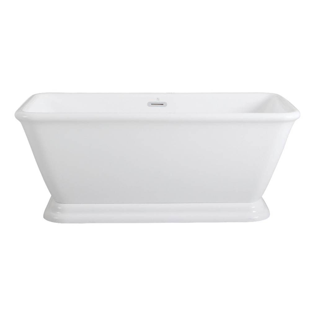 Kingston Brass Aqua Eden 66-Inch Acrylic Double Ended Pedestal Tub with Square Overflow and Pop-Up Drain, White