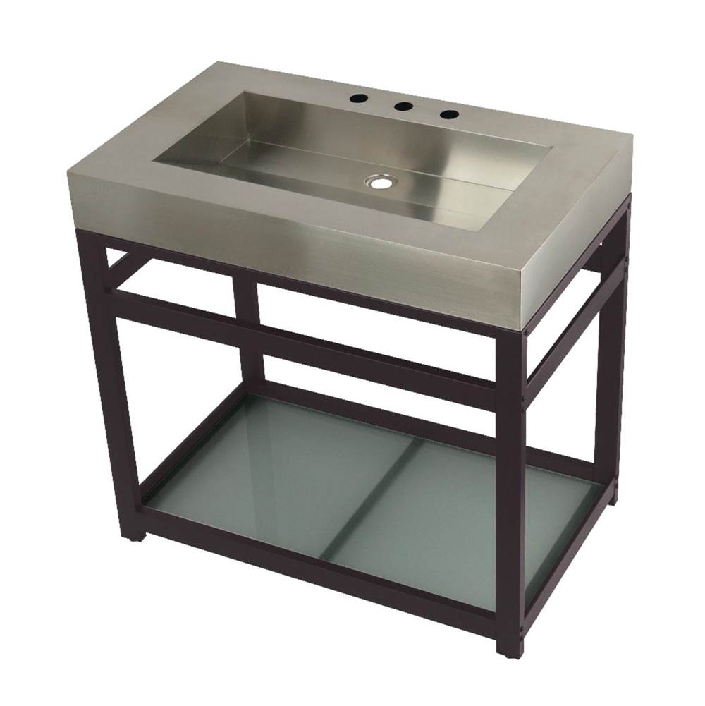 Kingston Brass Fauceture 37'' Stainless Steel Sink with Steel Console Sink Base, Brushed/Oil Rubbed Bronze