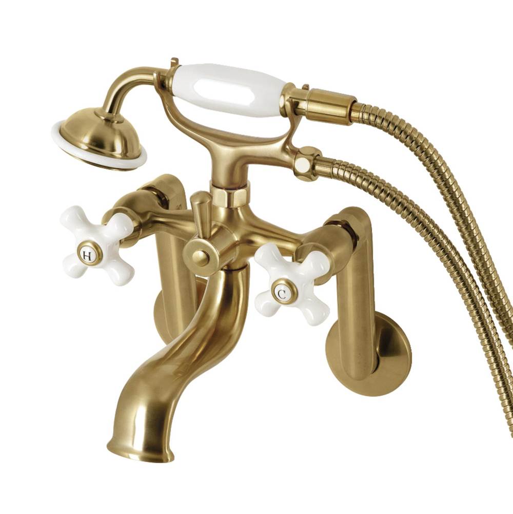 Kingston Brass Kingston Brass KS269PXSB Kingston Tub Wall Mount Clawfoot Tub Faucet with Hand Shower, Brushed Brass