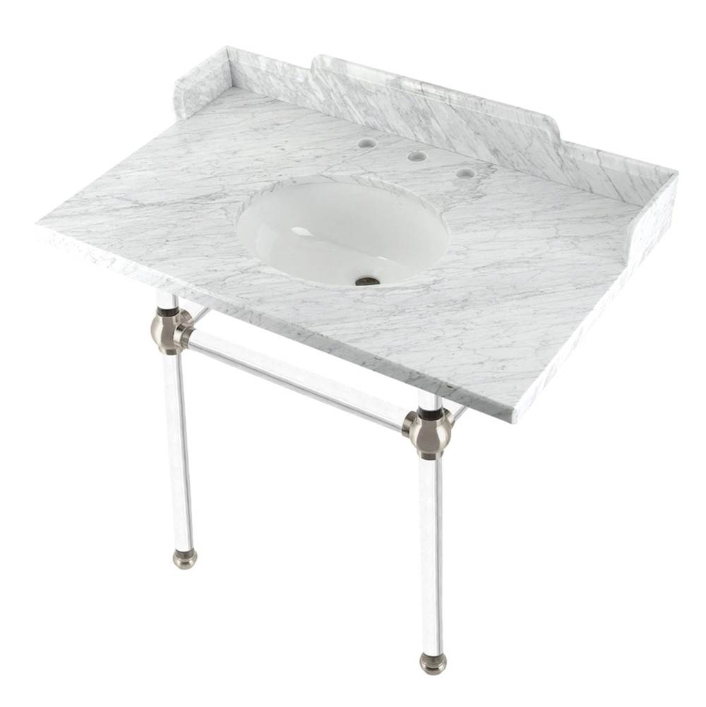 Kingston Brass Kingston Brass LMS3630MA8 Pemberton 36'' Carrara Marble Console Sink with Acrylic Legs, Marble White/Brushed Nickel