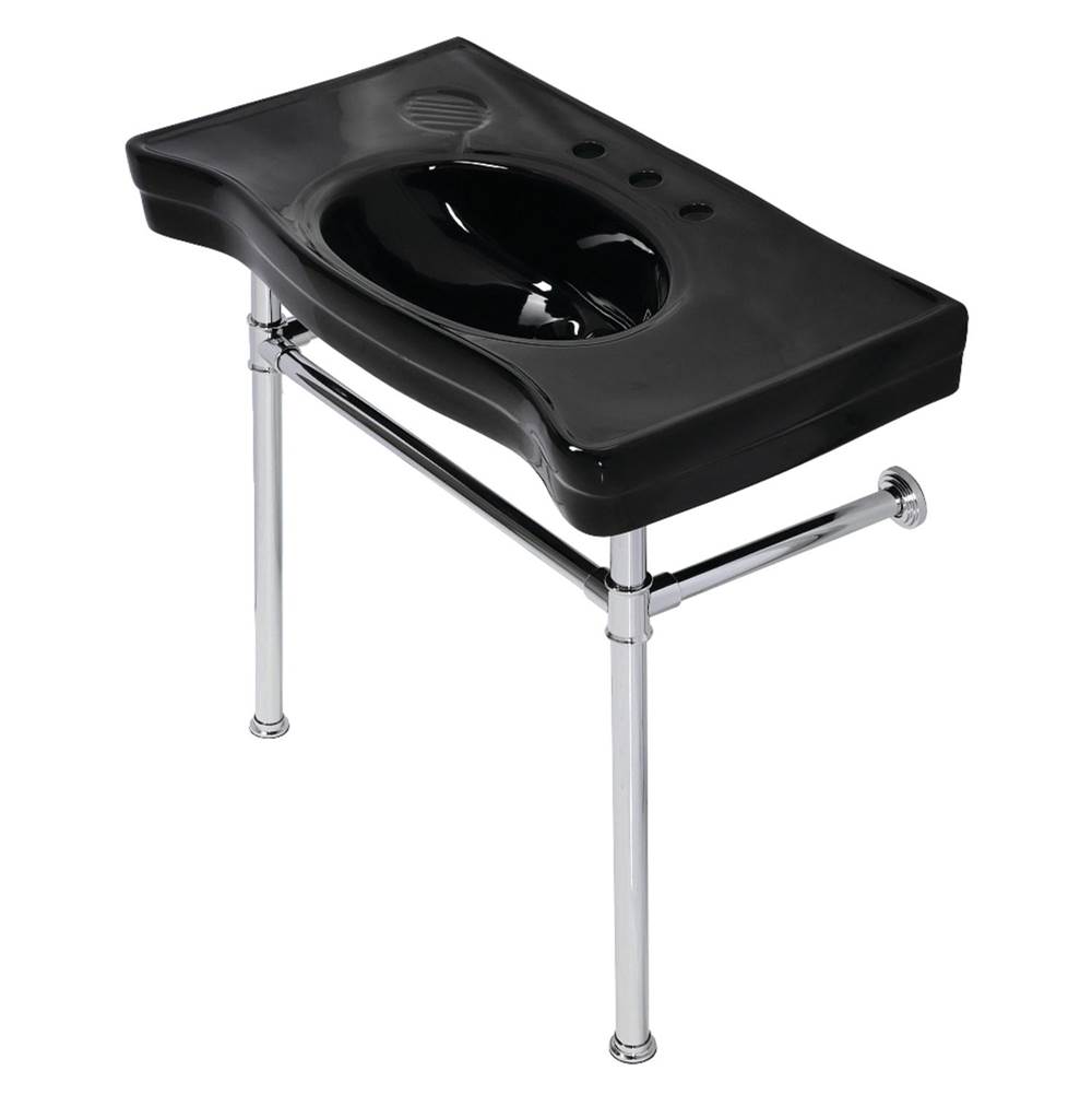 Kingston Brass Imperial Console Sink Basin with Stainless Steel Legs, Black/Polished Chrome