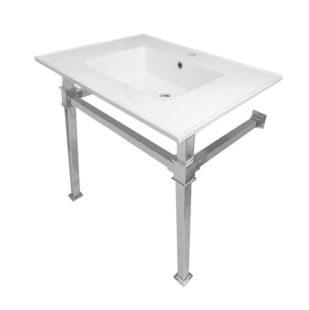 Kingston Brass Monarch 31-Inch Ceramic Console Sink (1-Hole), White/Polished Chrome