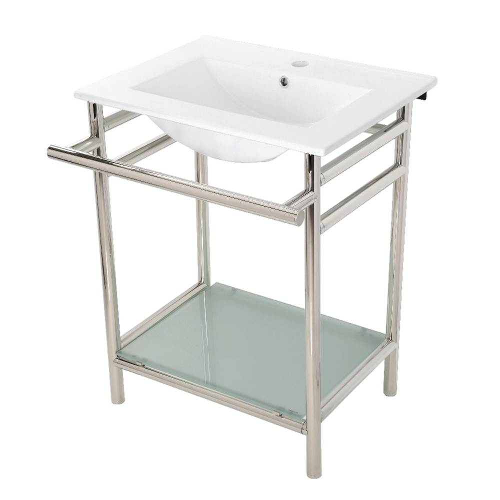 Kingston Brass 24-Inch Ceramic Console Sink (1-Hole), White/Polished Nickel