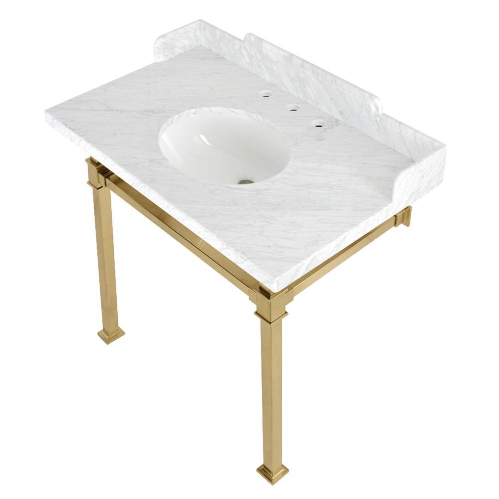 Kingston Brass Kingston Brass LMS36MOQ7 Viceroy 36'' Carrara Marble Console Sink with Stainless Steel Legs, Marble White/Brushed Brass