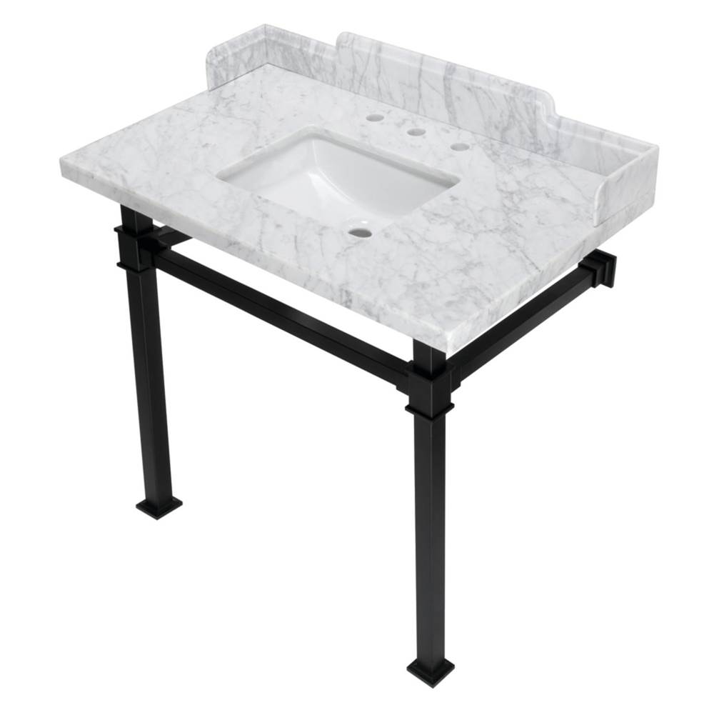 Kingston Brass Kingston Brass LMS36MSQ0 Viceroy 36'' Carrara Marble Console Sink with Stainless Steel Legs, Marble White/Matte Black