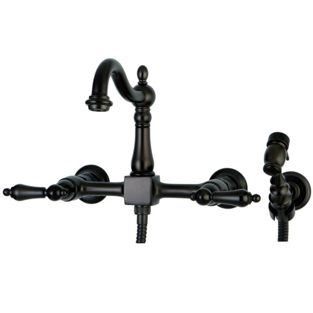 Kingston Brass Heritage Wall Mount Bridge Kitchen Faucet with Brass Sprayer, Oil Rubbed Bronze