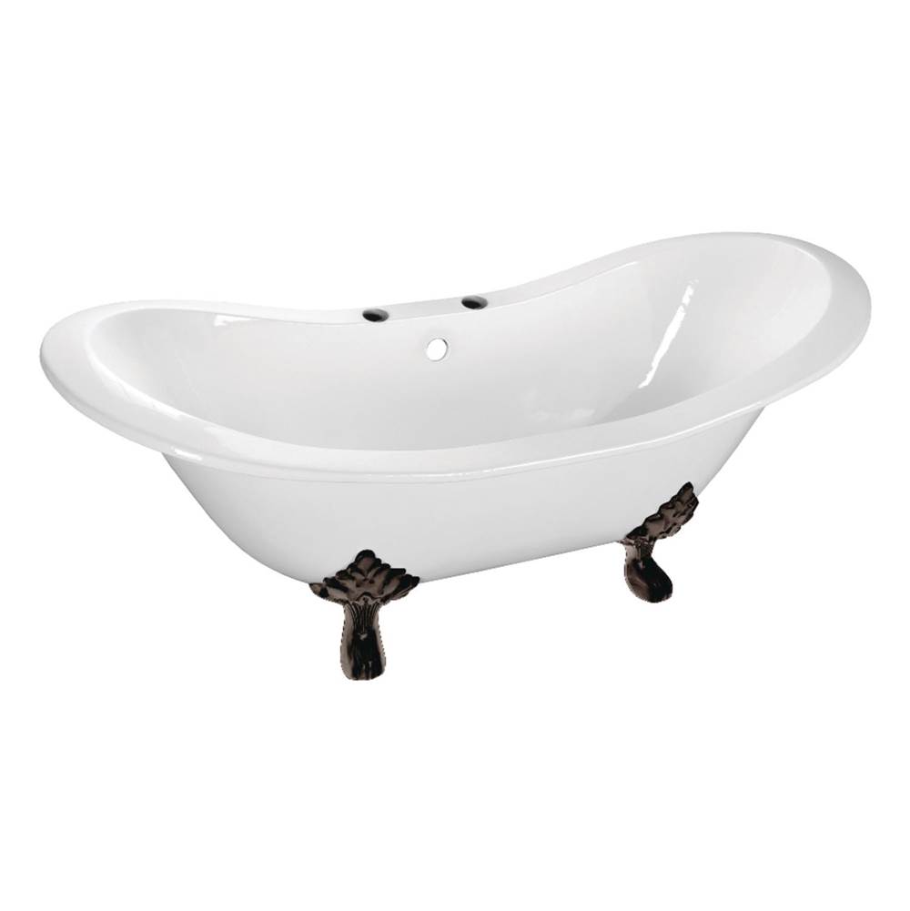 Kingston Brass Aqua Eden 61-Inch Cast Iron Double Slipper Clawfoot Tub with 7-Inch Faucet Drillings, White/Oil Rubbed Bronze