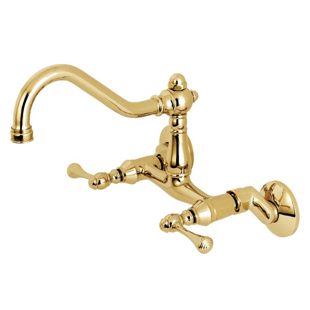 Kingston Brass Vintage 6'' Adjustable Center Wall Mount Kitchen Faucet, Polished Brass