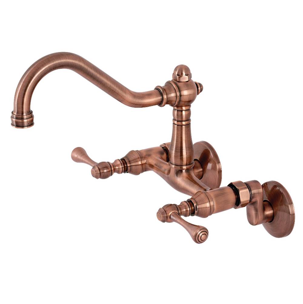 Kingston Brass Vintage 6'' Adjustable Center Wall Mount Kitchen Faucet, Antique Copper