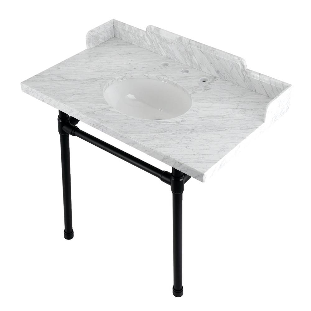 Kingston Brass Kingston Brass LMS36M80ST Wesselman 36'' Carrara Marble Console Sink with Stainless Steel Legs, Marble White/Matte Black