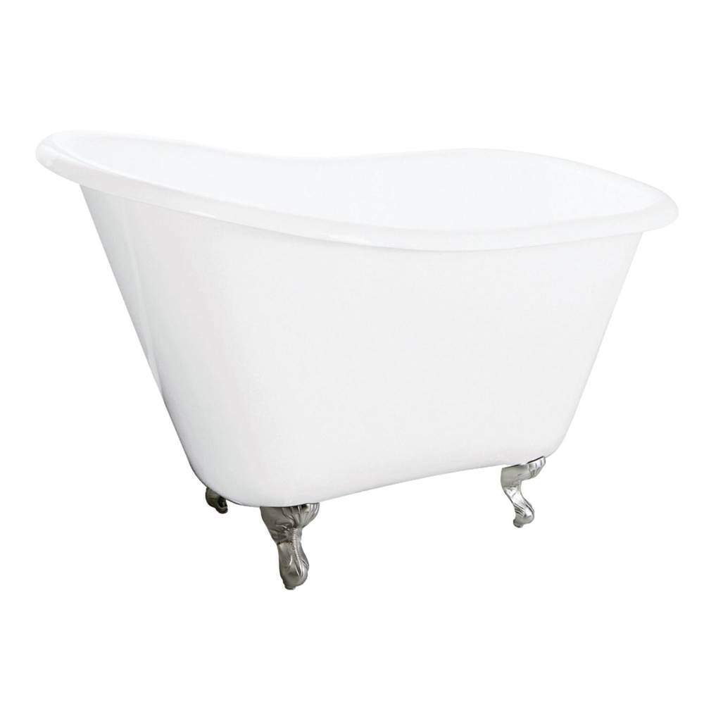 Kingston Brass Aqua Eden 51-Inch Cast Iron Slipper Clawfoot Tub without Faucet Drillings, White/Brushed Nickel