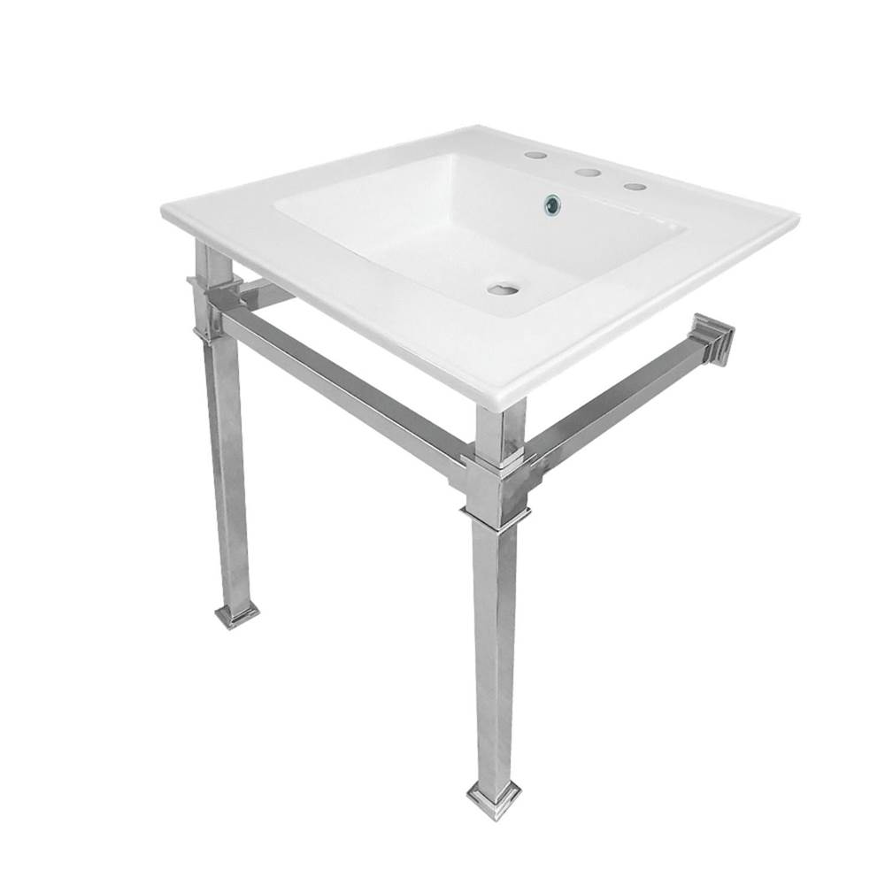 Kingston Brass Monarch 25-Inch Ceramic Console Sink (8'' Faucet Drilling), White/Polished Chrome