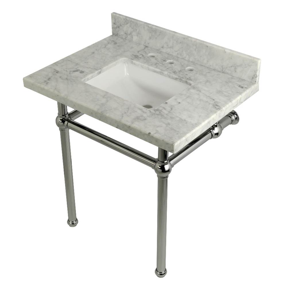 Kingston Brass Templeton 30'' x 22'' Carrara Marble Vanity Top with Brass Console Legs, Carrara Marble/Polished Chrome