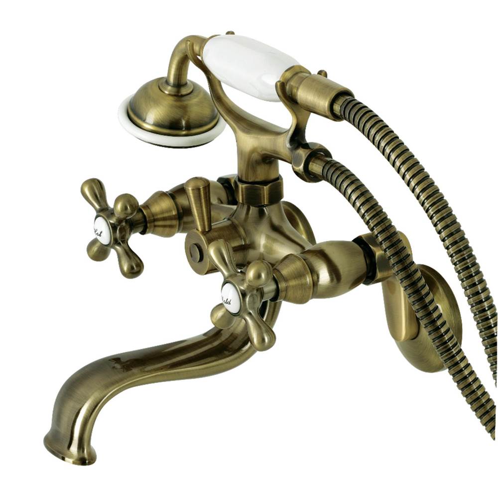 Kingston Brass Kingston Wall Mount Tub Faucet with Hand Shower, Antique Brass