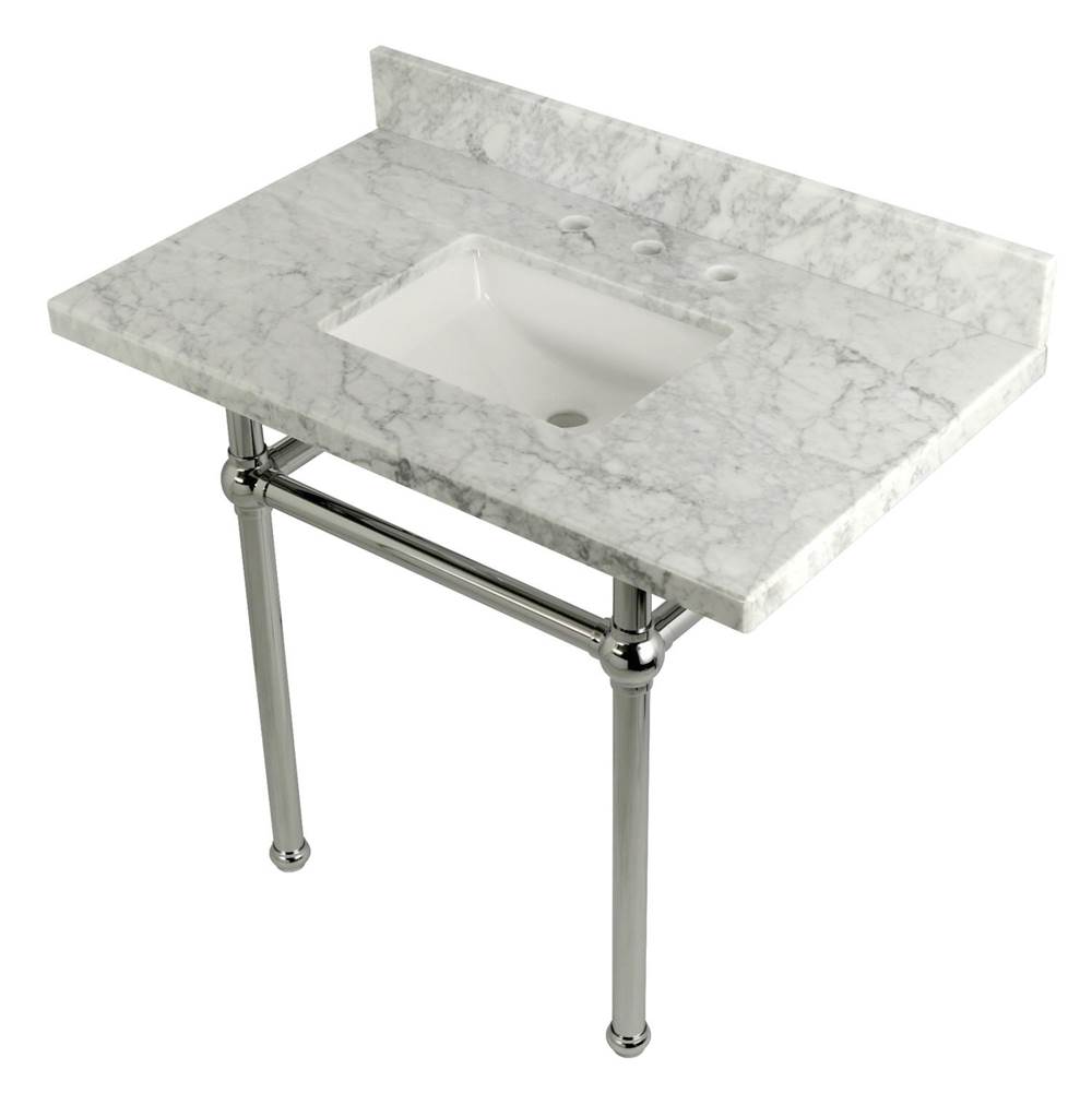 Kingston Brass Templeton 36'' x 22'' Carrara Marble Vanity Top with Brass Console Legs, Carrara Marble/Polished Chrome