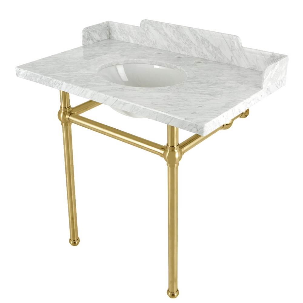 Kingston Brass Kingston Brass LMS36MB7 Pemberton 36'' Carrara Marble Console Sink with Brass Legs, Marble White/Brushed Brass