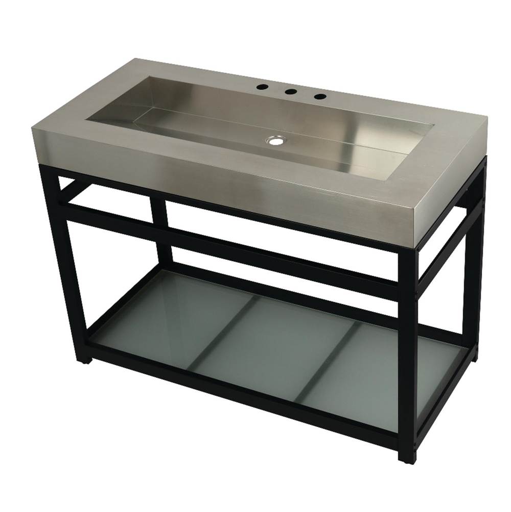 Kingston Brass Fauceture 49'' Stainless Steel Sink with Steel Console Sink Base, Brushed/Matte Black
