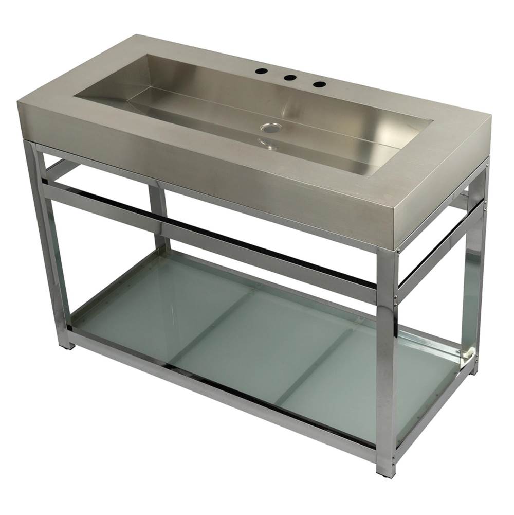 Kingston Brass Fauceture 49'' Stainless Steel Sink with Steel Console Sink Base, Brushed/Polished Chrome