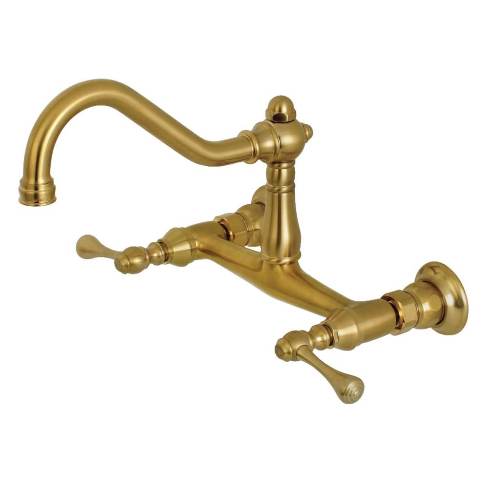 Kingston Brass 8'' Center Wall Mount Bathroom Faucet, Brushed Brass