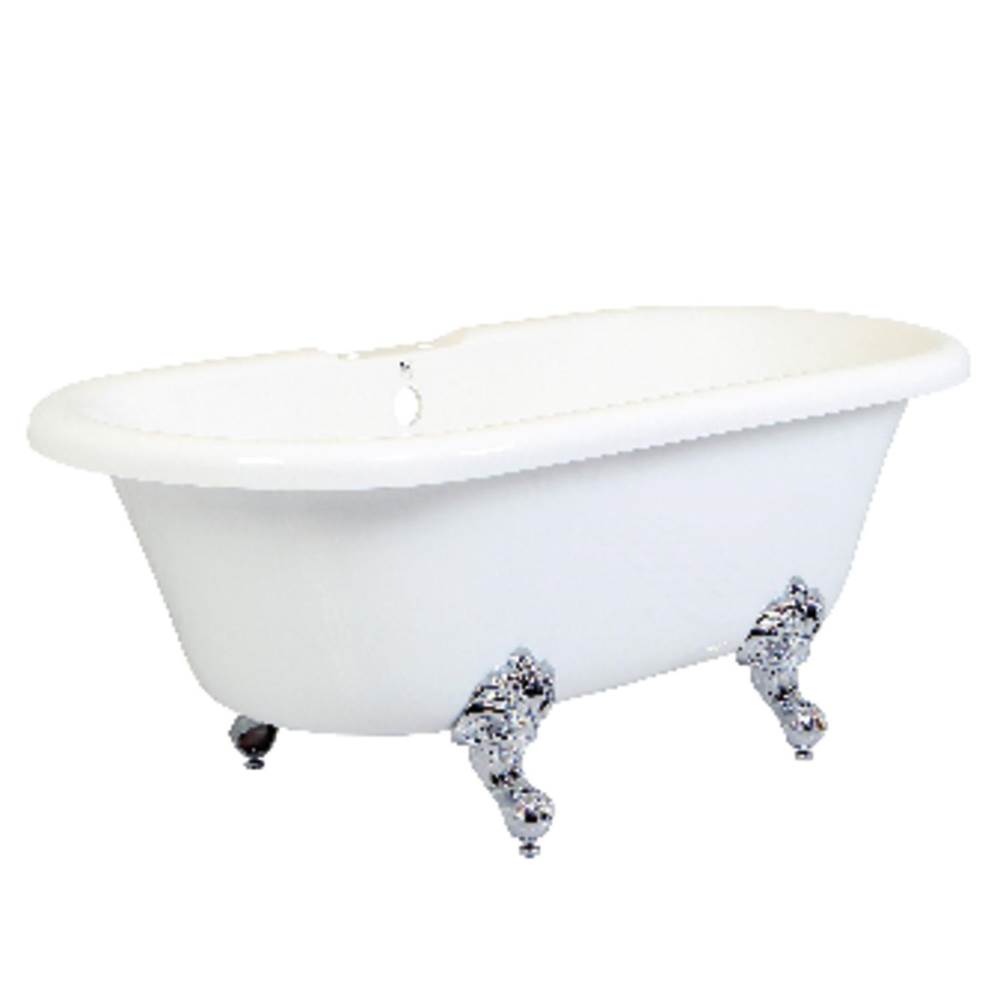 Kingston Brass Aqua Eden 67-Inch Acrylic Double Ended Clawfoot Tub with 7-Inch Faucet Drillings, White/Polished Chrome