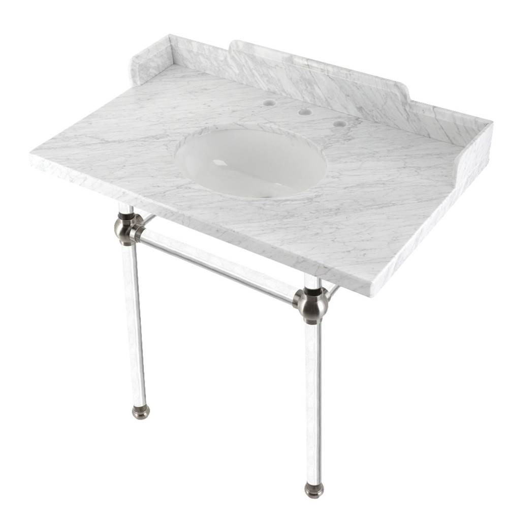 Kingston Brass Kingston Brass LMS36MA8 Pemberton 36'' Carrara Marble Console Sink with Acrylic Legs, Marble White/Brushed Nickel