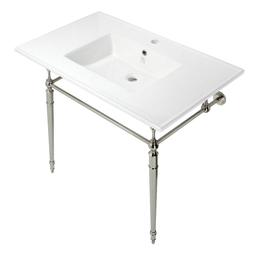 Kingston Brass Edwardian 37-Inch Console Sink with Brass Legs (Single Faucet Hole), White/Polished Nickel