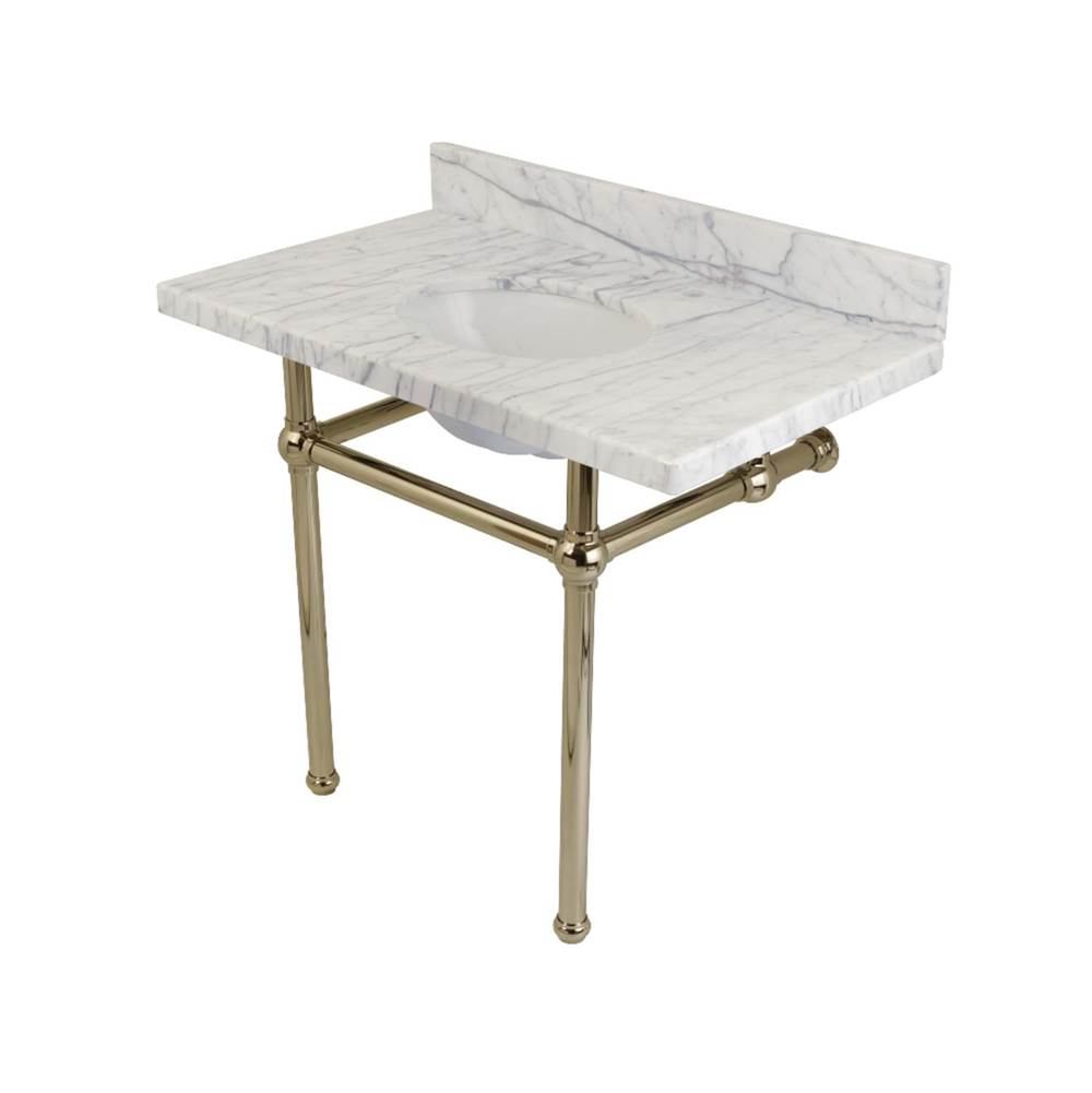 Kingston Brass Templeton 36'' x 22'' Carrara Marble Vanity Top with Brass Console Legs, Carrara Marble/Polished Nickel