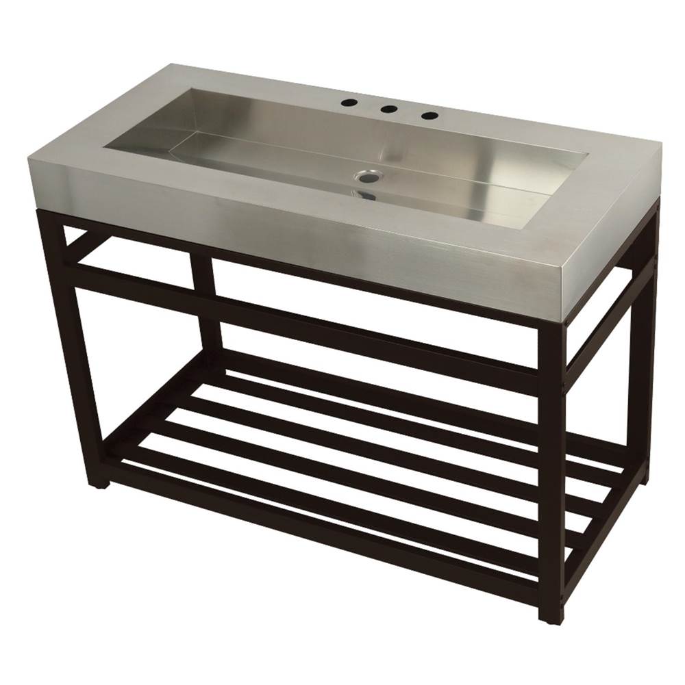 Kingston Brass Fauceture 49'' Stainless Steel Sink with Steel Console Sink Base, Brushed/Oil Rubbed Bronze