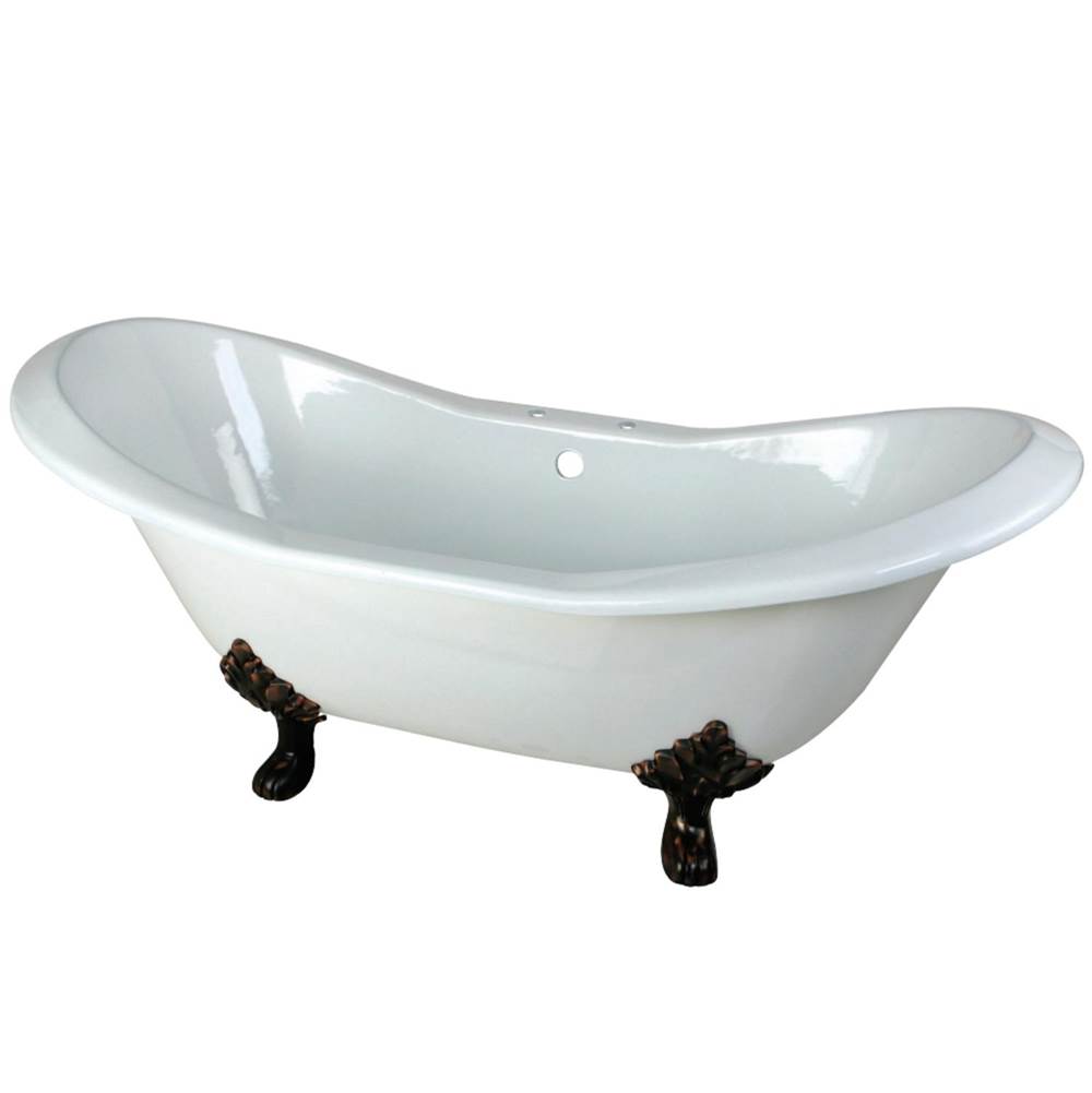 Kingston Brass Aqua Eden 72-Inch Cast Iron Double Slipper Clawfoot Tub with 7-Inch Faucet Drillings, White/Oil Rubbed Bronze