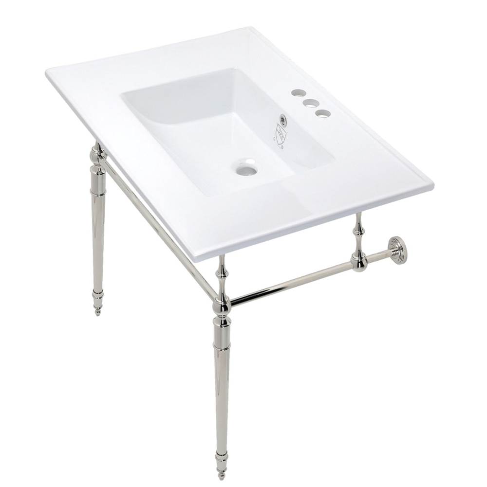 Kingston Brass Edwardian 31'' Console Sink with Brass Legs (4-Inch, 3 Hole), White/Polished Nickel