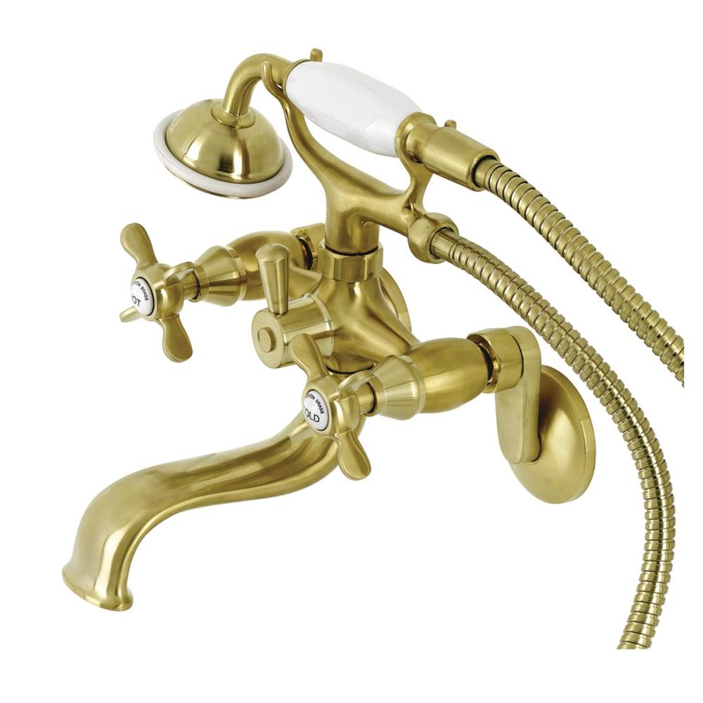 Kingston Brass Essex Wall Mount Clawfoot Tub Faucet with Hand Shower, Brushed Brass
